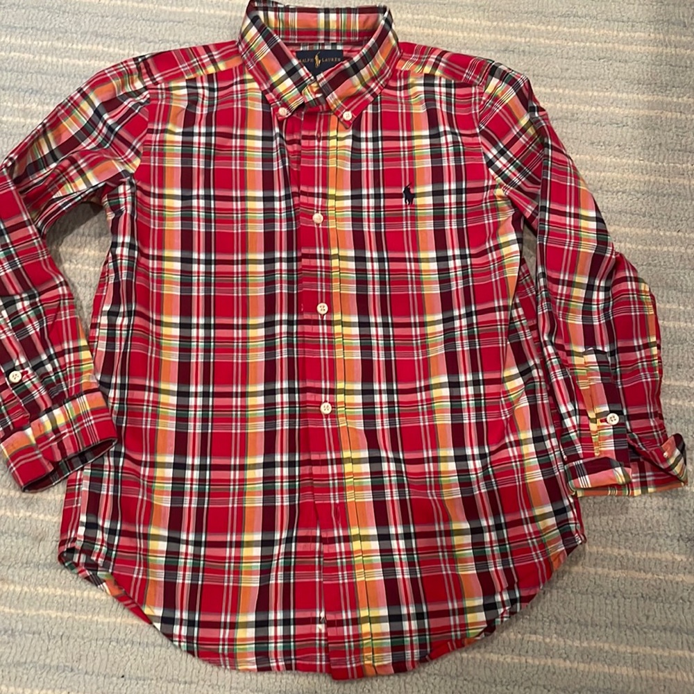 Boys size 7 Red plaid Ralph Lauren button down.  Great condition!